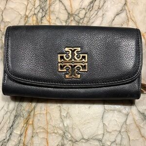 Tory Burch Black Wallet with Gold Logo